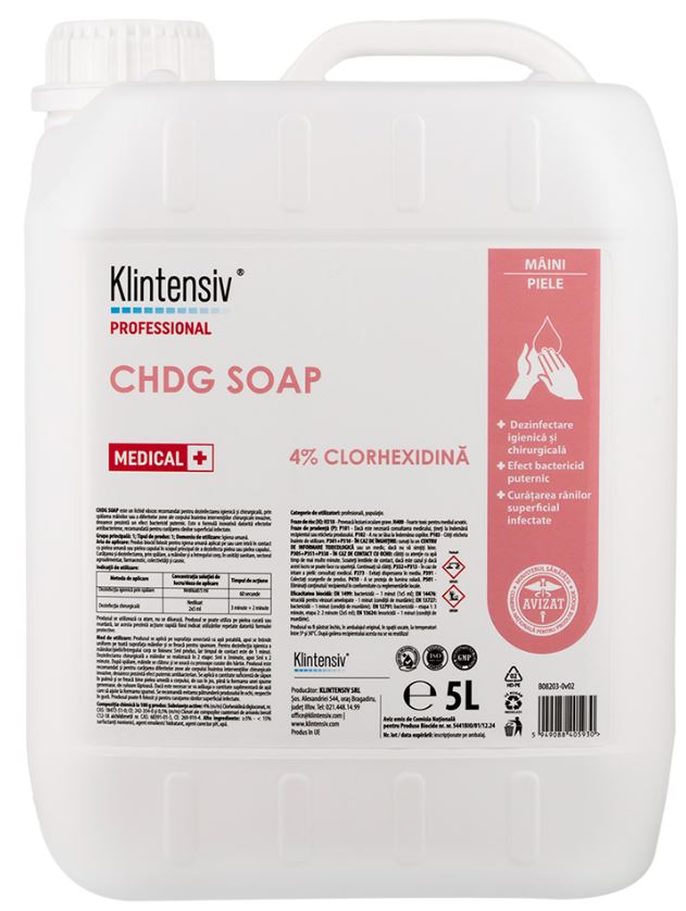 Sapun dezinfectant si chirurgical CHDG Soap, cu 4% clorhexidină 5L, Klintensiv