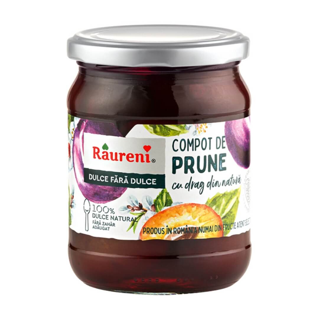 Compot de prune fara zahar, 520 g, Raureni