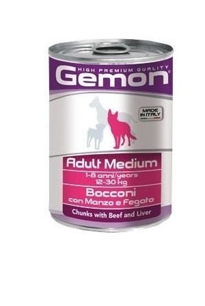 Monge Hrana Umeda Pentru Caini, Gemon Medium Adult, Vita Si Ficat, 415 g