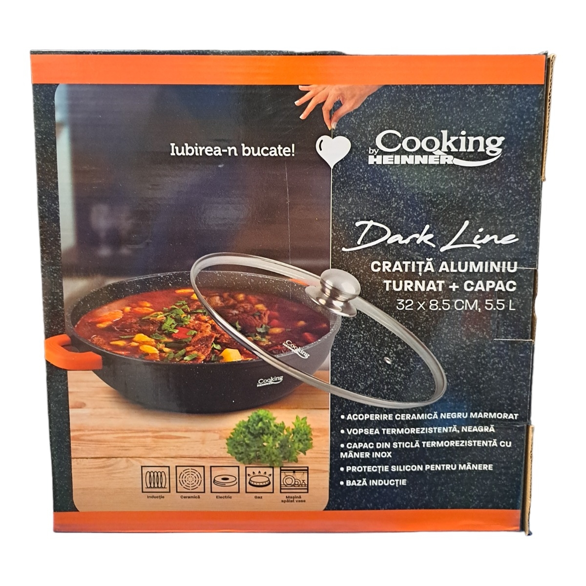 COOKING DARK LINE CRATITA ALUMINIU + CAPAC 32x8.5CM 5.5L HR-SCO-A32C
