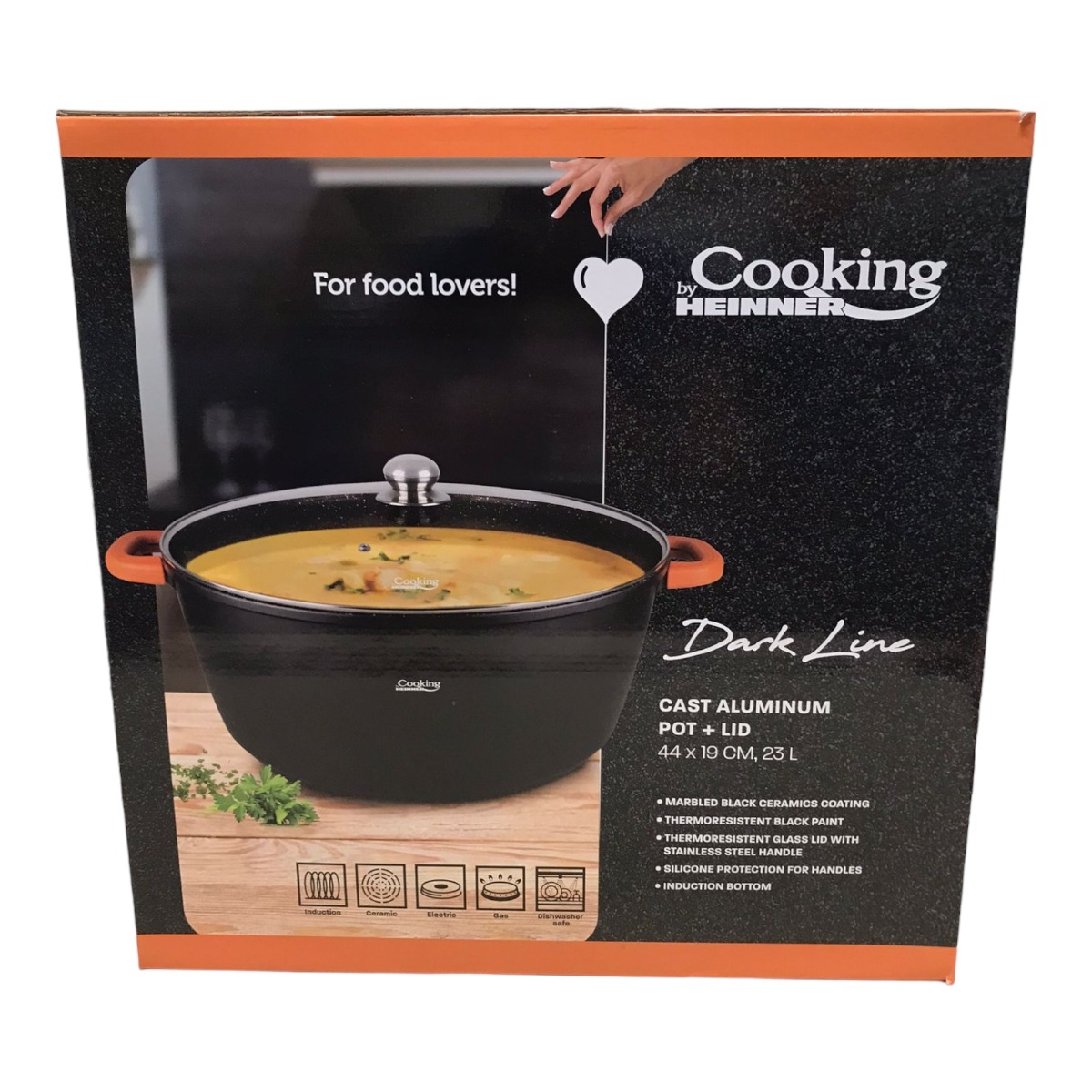 COOKING DARK LINE SEMIOALA ALUMINIU + CAPAC 44x19 CM 23 L HR-SCO-A0344A