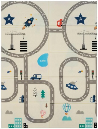 Covor de joaca pentru copii U-Grow, din spuma, pliabil, 2 fete, impermeabil, izolant, 120 x 180 x 1 cm, circuit