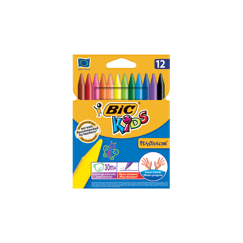 Creioane cerate Bic Kids Plastidecor, 12 culori, blister carton