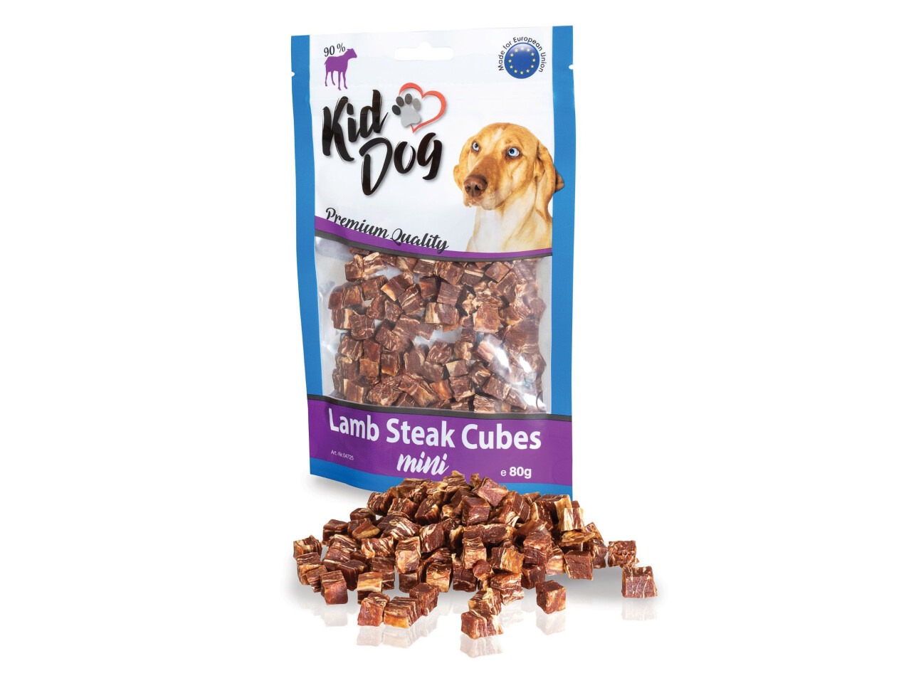 KidDog Recompense Pentru Caini, Mini Cuburi Din Carne De Miel, 80 g, A04725