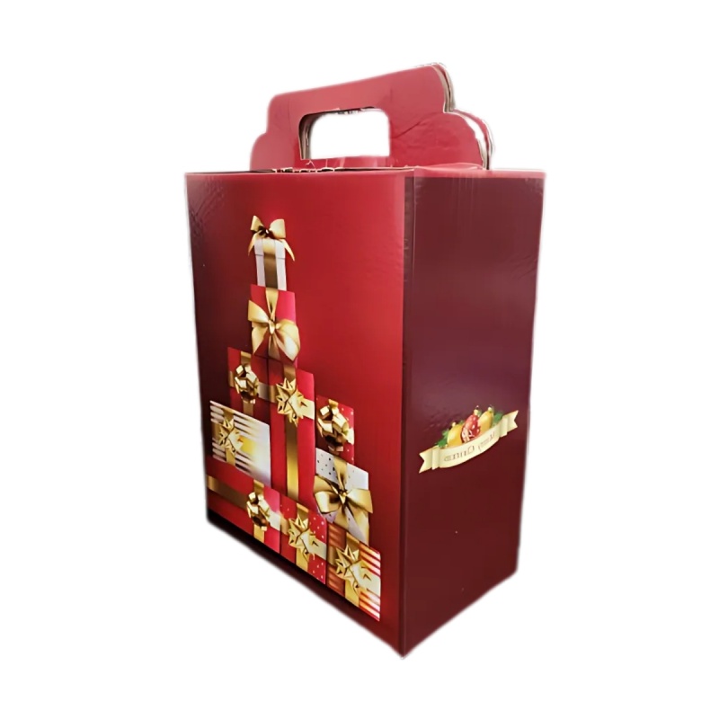 Cutie cadou Craciun, 35cm, cu maner, rosie