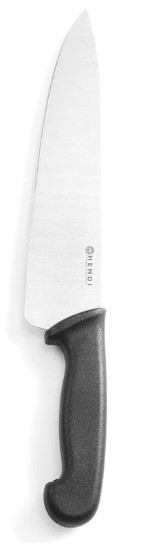 Cutitul bucatarului certificat igiena HACCP, Hendi, lungime lama inox 24 cm, grosime lama 2.5 mm, lungime cutit 38.5 cm, maner ergonomic negru