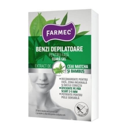 Farmec Benzi Depilatoare pentru fata cu extract de ceai matcha si bambus Ceara Gel 20 buc