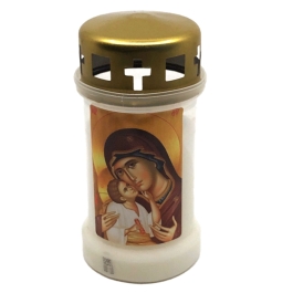 Candela din plastic alba cu capac Nr. 3, Maica Domnului, durata 50 ore, Light Candel Art