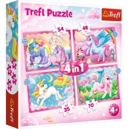 Puzzle 4 in 1 - Unicorni si magie, 35/48/54/70 piese