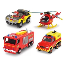 Pompierul Sam Set 4 vehicule din metal cu elicopter scara 1 64