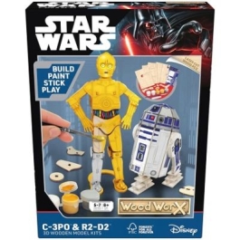 Macheta de asamblat Star Wars C-3PO amp R2D2 cu 110 piese din lemn  vopsea pensula si adeziv inclus