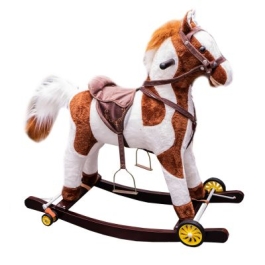 Calut Balansoar Lemn  Plus cu Rotile Maro  Alb 74 cm