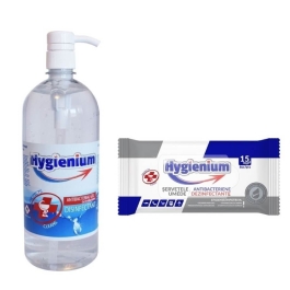 Pachet Hygienium: Gel dezinfectant pentru maini 1000 ml + Servetele umede antibacteriene/dezinfectante 12x15 buc