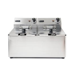 Friteuza electrica profesionala, Hendi Blue Line, 2x8 lt, 2x3500W, termostat 0-190 gr C;550 x 430 x (H) 345