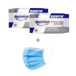 Pachet Hygienium:Servetele dezinfectante maini 48 buc + 5 Masti de unica folosinta TIP 2R 