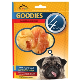 4Dog Goodies Recompense caini, Rabbit Ear & Chicken, 100g