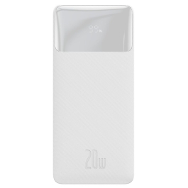 Baterie externa Baseus Bipow Digital Display, 20.000 mAh, 20W, 2x USB-A, 1x USB-C PD, cablu USB-A la microUSB inclus Alb