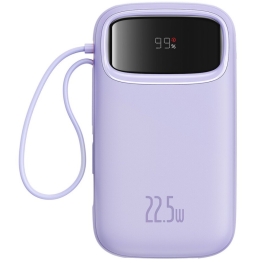 Baterie externa Baseus Qpow2, 10.000 mAh, cablu dual USB-C si Lightning incorporat, Incarcare rapida, 22.5W, Digital Display Violet