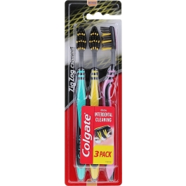 Set 3 Bucati Periute de dinti Colgate ZigZag Charcoal, Medium 