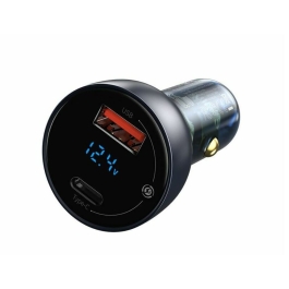 Incarcator auto Baseus Particular Digital Display, USB-C, USB-A, QC+PPS, Dual, 65W Negru