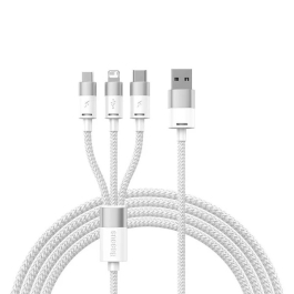 Cablu de date Baseus StarSpeed 3-in-1, Fast Charging, USB-C, Lightning, Micro USB, 3.5A, 1.2 metri Alb