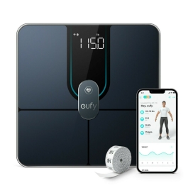 Cantar de baie eufy Smart Scale P2 Pro, Wi-Fi Bluetooth,16 masuratori, Ritm Cardiac, High Accuracy, 3D Virtual Body Mod, Sticla Securizata Negru
