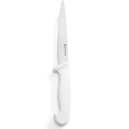Cutit bucatarie profesional, ideal pentru transat carne, lama inox 15 cm, maner alb, lungime cutit 30 cm, respecta normele de igiena HACCP, Hendi