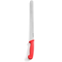 Cutit sunca/somon, lungime 35/49 cm, lama inox super-rezistent, maner rosu, respecta normele de igiena HACCP, hendi, potrivit si pentru uz profesional