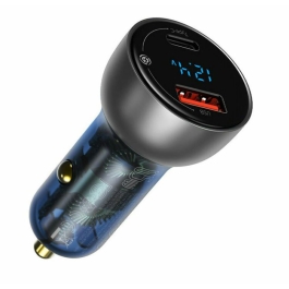 Incarcator auto Baseus Particular Digital Display, USB-C, USB-A, QC+PPS, Dual, 65W Gri