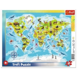 Puzzle harta lumii cu animale