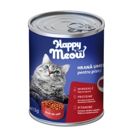 Hrana umeda pentru pisici, gust de vita, 415g Happy Meow