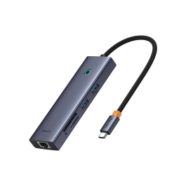 Hub Baseus UltraJoy 7-in-1, USB-C la HDMI4K@60Hz, 2xUSB 3.0, 1xPD, 1xRJ45, 1xSD, 1xTF3.0, 100W, Gri