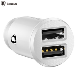 Incarcator auto Baseus Grain, 2xUSB-A, Quick Charge 2.0, 5V/3.1A Alb