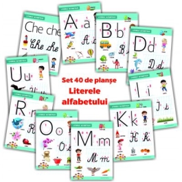 Literele alfabetului. Set 40 de planse didactice pentru clasa pregatitoare si pentru clasa 1