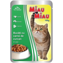 Miau Miau Mancare umeda pisici cu carne de curcan in sos, 100 g