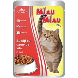 Miau Miau Mancare umeda pisici cu carne de vita in sos, 100 g