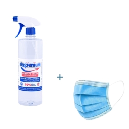 Pachet Hygienium Virucid Dezinfectant maini 1L, avizat Ministerul Sanatatii + Masti de unica folosinta, 5 buc Hygienium TIP 2R gratis