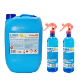 K-sept Virucid dezinfectant suprafete 10L + K-Sept Dezinfectant suprafete pe baza de alcool 75% cu pulverizator, 2 buc x 750 ml