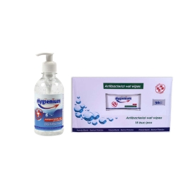 Pachet Hygienium: Gel dezinfectant pentru maini 300 ml + Servetele umede antibacteriene 36x15 buc