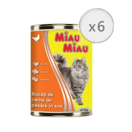 Pachet MIAU MIAU Conserva Pisici cu carne de pui 415g x 6 buc