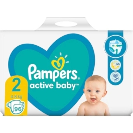 Scutece marimea 2 nou nascut, 4-8 kg, 96 buc - Pampers Active Baby
