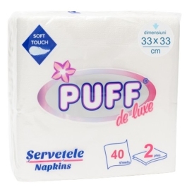 Puff de luxe Servetele de masa albe 33 x 33 cm, 2 straturi, 40 buc 