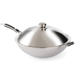 Tigaie Wok profesionala, cu capac, 360x inaltime 180 mm, inox, Hendi, potrivit si pt inductie