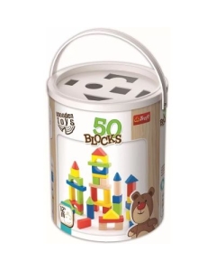 Cutie cu 50 de cuburi colorate din lemn Trefl