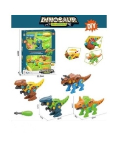 Set de construit 4 dinozauri cu surubelnita si accesorii