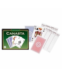 Set 2 pachete carti de joc Canasta cu value points in cutie verde