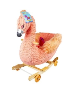 Balansoar pentru bebelusi Flamingo lemn  plus cu rotile roz 66 cm