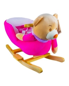 Balansoar pentru bebelusi Ursulet lemn  plus roz 60x34x45 cm