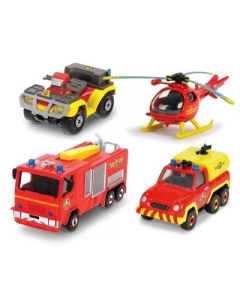 Pompierul Sam Set 4 vehicule din metal cu elicopter scara 1 64