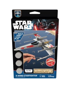 Macheta de asamblat Star Wars X-Wing Starfighter cu 40 piese din lemn  vopsea pensula si adeziv inclus